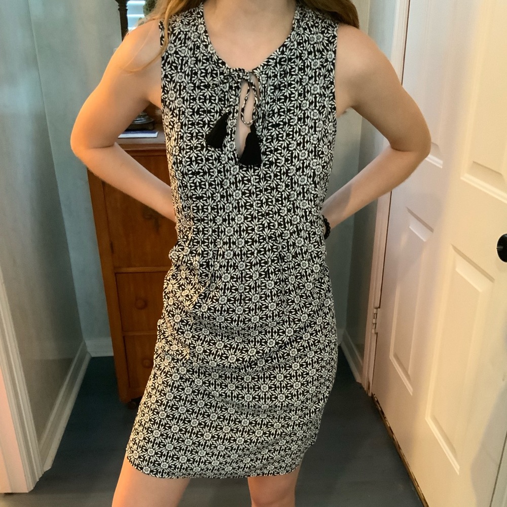 Black and white floral dress.